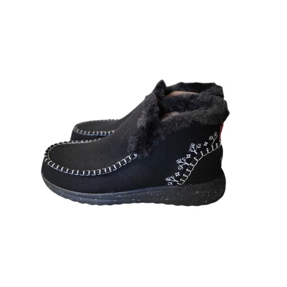 Hey Dude Denny Wool Faux Shearling Boot Black Slip On Comfy Ankle Womens Size 11 - Picture 4 of 8